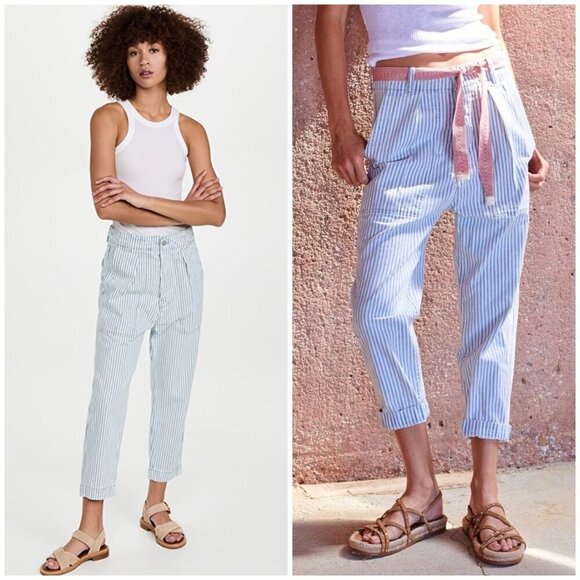 NWT SUNDRY RAILROAD STRIPE POCKET PANT in cherry MSRP $188 women’s 27 - Picture 3 of 12